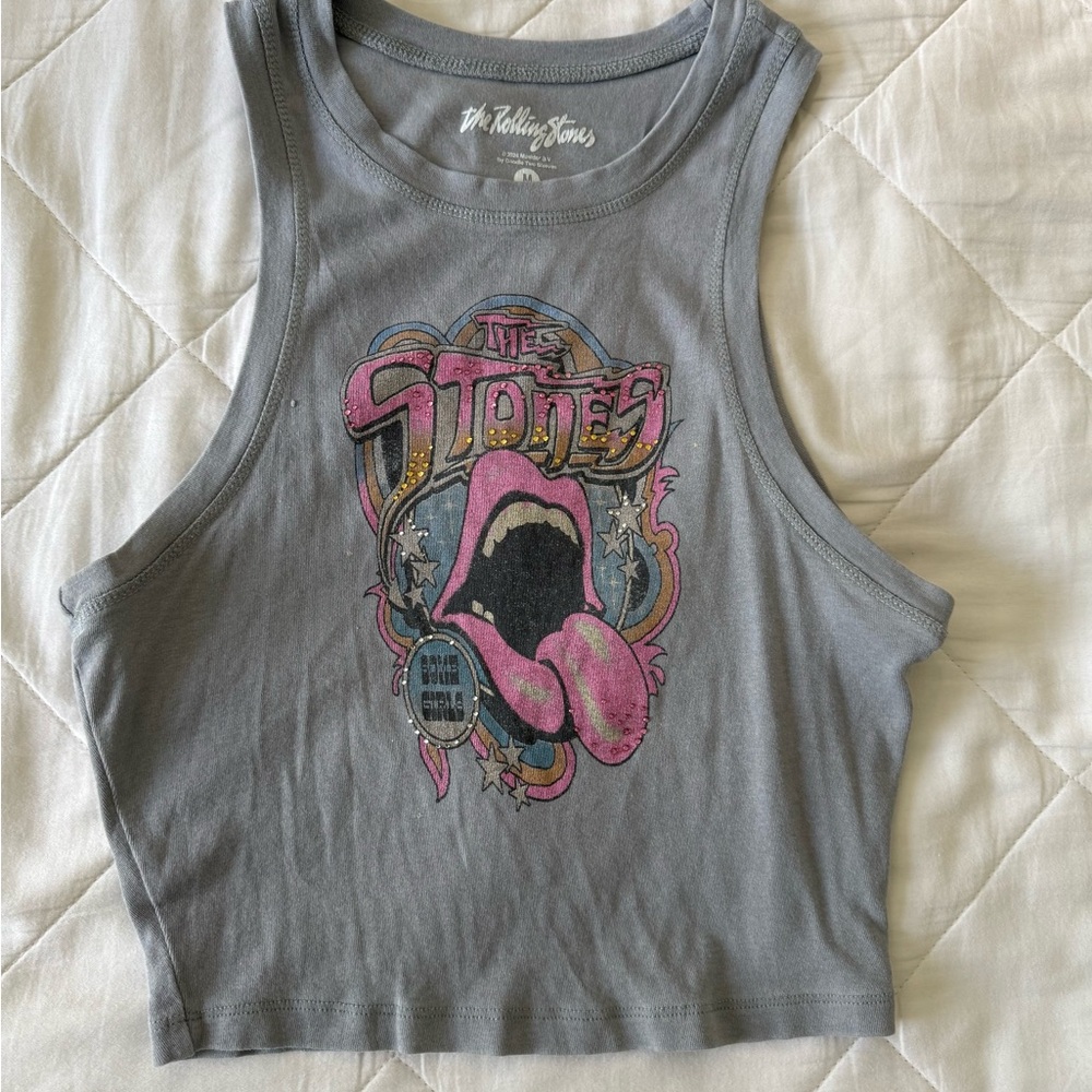 The Rolling Stones Gray Cropped Tank